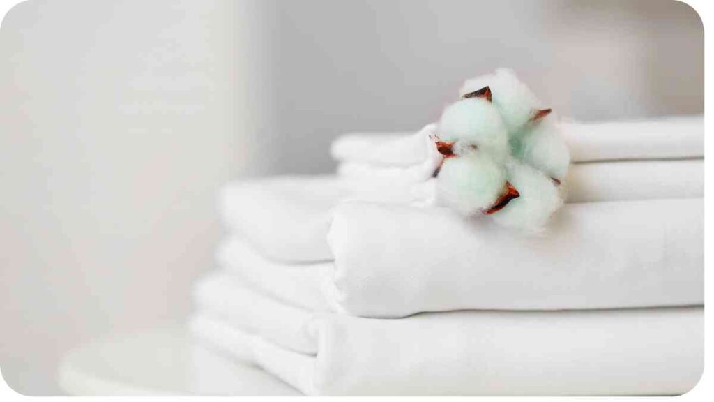 a stack of white towels on top of a white table